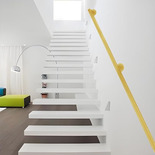 Whnoorher Treppengeländer-Handlauf, 80 cm, 100 cm, 120 cm, 180 cm, 200 cm, Metall-Treppengeländerhalterungen, Goldener Wandstützhandlauf aus Schmiedeeisen für drinnen und draußen(500cm)