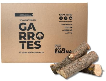 GARROTES Leña de encina para barbacoas, chimeneas, hornos y Estufas. Troncos de 30 a 40 cm. Origen Poda Ecológica. Seca y Lista para Usar. Alto Poder Calorífico. Rendimiento Superior. Cantidad: 10 Kg