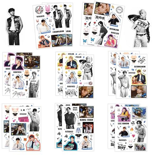 Stray Kids Sticker Set, 16 Stück Stray Kids Aufkleber, Kpop BTS Aufkleber Pack, Stray Kids Neues Album Sticker, Mini Fotoaufkleber, für Laptop, Wasserflaschen, Notebook, Helm, Fahrrad
