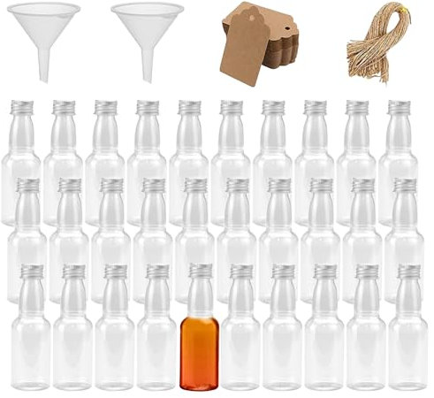 30 Piezas Mini Botellas Vacías para Licor, Botella de Agua Líquida de 60 ml, Mini Botella de Plástico, Mini Botella de Jugo de Plástico, Botella de Plástico Reutilizable, Botella para llenar