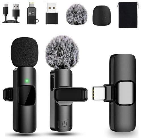 Sprifityy Verbessertes 3-in-1-Kabelloses-Ansteckmikrofon für iPhone/Android/PC, Rauschunterdrückung, Plug-Play Clip on Microphone, Mini-Mikrofon für Videoaufnahmen, Vlog, YouTube, TikTok