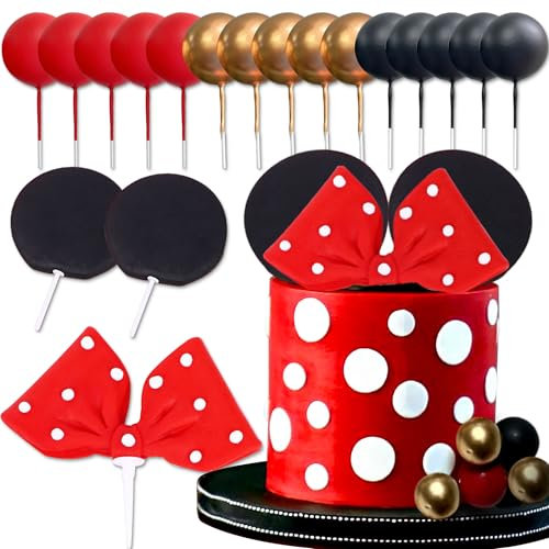 Maus Kuchen Topper rot Bogen Ohren Kuchen Dekorationen für Mädchen Geburtstag BabyDusche Party Supplies