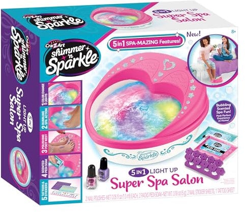 Shimmer N Sparkle Light Up 5-in-1 Light-Up Super Spa Salon | at-Home Pedicure Kit with Color-Changing Light Effects | Salon-Style Foot Spa for Kids & Adults