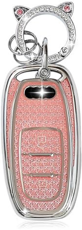 ZVRSUA Coque de Clé de Voiture pour Audi,Joli Porte Clé Voiture,Accessoire Voiture Compatible avec Audi A1 A2 A3 A4 A5 A6 A7 A8 A4L A6L A8L Q5 Q7 Q8 R8 RS4 RS5 RS6 S4 S5 S6 SQ5 SQ7 TT TTRS (Rose)