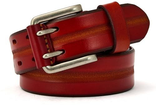 XBECLAY Herren Leder Gürtel Vollrindleder Mit Doppeldorn Schnalle Herren-Ledergürtel Mit Doppeldornschließe Arbeitsgürtel Mit Doppel-Loch Männer Für Jeans(110cm/43, Red)