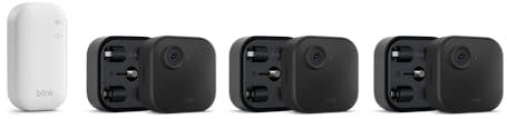 Nouvelle caméra Blink (Outdoor 4) avec module d'extension de piles : caméra de surveillance connectée HD sans fil, 4 ans d'autonomie, détection avancée, fonctionne avec Alexa (système 3 caméras)