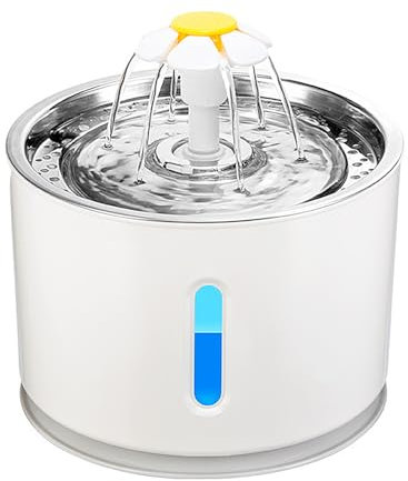 Fontana ultra silenziosa per cani e gatti da 2,4 l, con indicatore del livello dell'acqua a LED, filtro ai carboni attivi, ciotola automatica per animali domestici, ciotola per più animali domestici