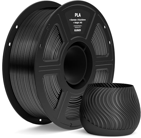 ELEGOO PLA Filament 1,75mm Schwarz 1KG, 3D Drucker Filament PLA | Maßgenauigkeit +/- 0,02mm, 1kg Kunststoffspule (2.2lbs), Sauber Gewickelte, Vakuumverpackung für Meisten FDM 3D Drucker