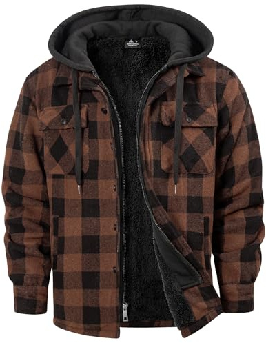 Dekomere Men's Thick Fleece Plaid Jacket Flannel Shirts Sherpa Lined Full Zip Up Hoodie Winter Coat with Pockets