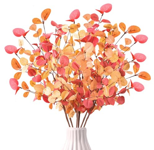 XIMISHOP 6 Bunches Fake Autumn Eucalyptus,Artificial Faux Fall Eucalyptus Stems Leaves for Thanksgiving Party Home Decor Autumn DIY Flower Arrangement Fall Table Centerpieces