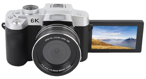 UHD -Digitalkamera, 6K 84MP mit 18 -facher Optischer Zoom & 3 180 ° Flip -Bildschirm Videokamera, WiFi Vlogging -Kamera für Reiseaufnahmen (Black)