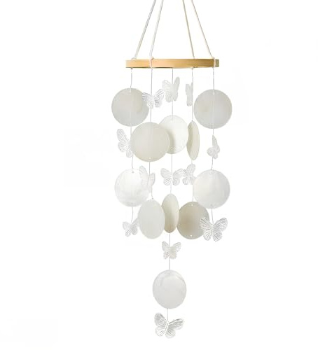 Windspiel - Schmetterling Muschel Windspiele - Boho Deko Muschel Traumfänger Perlmutt Windspiele Garten Deko Muschele Kette Girlande Deko für Fenster Wohnzimmer Garten Zimmer Terrasse & Balkon (Weiß)