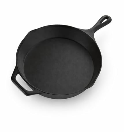 Miloll 12 Pre-Seasoned Cast Iron Skillet – 2 Handles, Oven & Induction Compatible, Ideal for Steaks & Meats