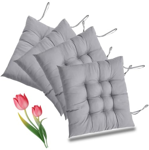 Umllpet Stuhlkissen 4er Set, 40x40cm Sitzkissen Gartenmöbel, Sitzpolster Stuhl Sitzkissen Esszimmerstuhl Sitzauflage Stuhl für Indoor Outdoor Bürostuhl (Grau)