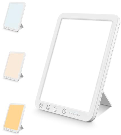 Tageslichtlampe 10000 LUX,Lichttherapielampe, LED Daylight Lampe mit 3 Farbtemperaturen, 10 Helligkeitsstufen und 6 Timer,UV-freie LED lampe Tageslicht mit Touch-Steuerung, Memoryfunktion für Zuhause/