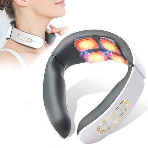 Nackenmassagegerät,6 Modi 9 Intensitätsstufen Kabellos Tragbares Elektrisches Massagegerät,4-Kopf-Puls-Massage und Heizfunktion mit Konstanter Temperatur für Eine Präzise Massage im Büro und zu Hause