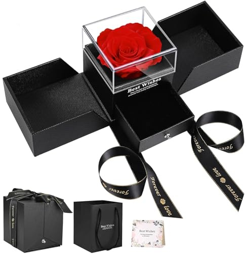 Fiwooze Rosenbox, Rose Schmuck Geschenkbox, Geschenkboxen mit Rote Rosen, Geschenkbox Rose für Valentinstag, Muttertag, Weihnachtstag