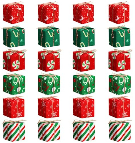 Deko Geschenkpäckchen, 24 PCS Christbaumschmuck, Kleine Geschenkboxen Weihnachtsbaum Hängen, kleine Geschenke Deko, Miniatur Geschenkboxen Weihnachtsornamente, für Weihnachtsdekoration (A)