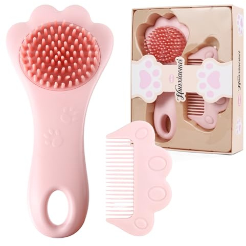 MEGAVOW Baby Kamm und Badebürste für Milchschorf, Silikonbürste, Neugeborene Haarbürste, Weichen Massagebürste Haarbürste, Badebürste für Neugeborene und Baby, Katzenpfoten Design