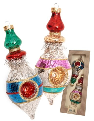 Krebs Glas Lauscha - Weihnachtsdekoration/Christbaumschmuck aus Glas - Nostalgische Mercury Reflektorformen mit Lametta - Farbe: Mehrfarbig - Größe: ca. 15,5 cm