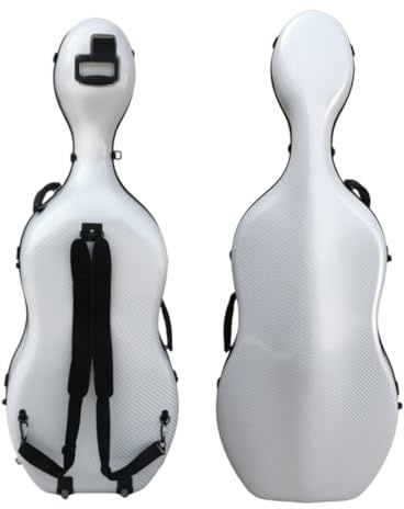 WUQIMUSC Custodia rigida in fibra di carbonio composita per violoncello 4/4 con ruote resistenti e cinghie per zaino, design a sospensione, manico integrato, guscio rigido impermeabile, peso 4 kg