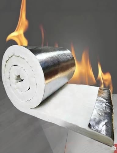 Keramikfaserdecke, feuerfeste Isolierung bis 1315 °C (2400 °F) mit Aluminiumfolie for Öfen, Brennöfen, Schmieden, Heizkessel, Backöfen, Kamine und Rohrleitungen(1cm/0.4in)