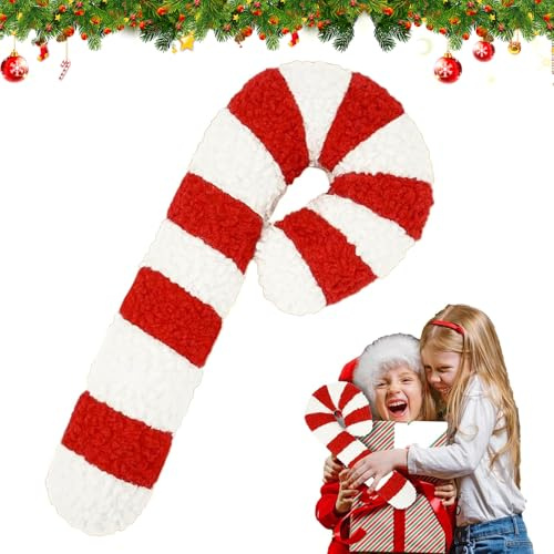 Pipihome Weihnachts Zuckerstangen Kissen, Süßes Weihnachten Süßigkeiten kopfkissen, Weiches Plüsch Zuckerstange, Weihnachtskissen, Wiederverwendbares Überwurfkissen, Dekoration Wohnzimmer(35cm)