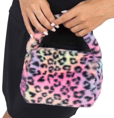 Chaks - Handtasche aus Kunstfell, Leo Muster, Festival Accessoire | Neonfarbenes Leopardenmuster, Kunstfell Design, Handtasche für Festival, Karneval und Party