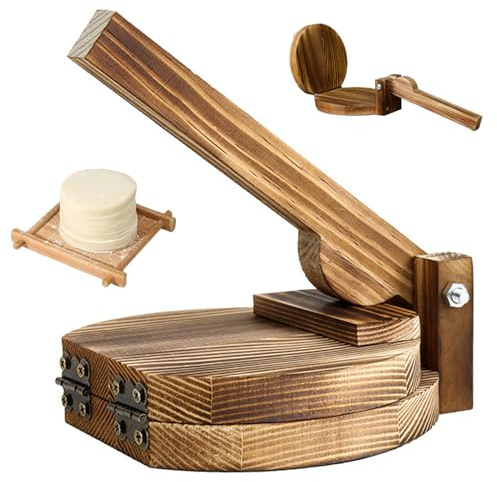 SMELEYOU Prensa de Tortillas de Madera |.Fabricante de Bolas de Masa con Acabado de Carbono |.Prensa de Masa Manual para Tortillas y albóndigas |.Herramienta de Cocina de Madera Natural.