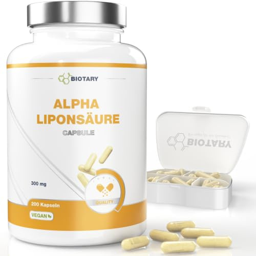 Alpha Liponsäure 200 Kapseln 600mg reine ALA Kapseln hohe Bioverfügbarkeit | Tagesdosis inklusive Pillenbox 6-7 Monate Vorrat geprüfte Qualität