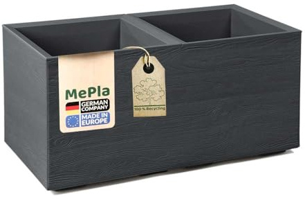 MePla - Kübel KARO-40 - LxBxH 80x40x40 - Holzoptik - anthrazit - Doppelwandig mit Rollen – Made in EU – Bruchsicher, UV-beständig & wetterfest