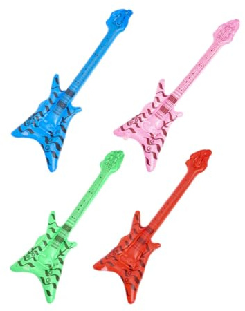NUOBESTY Ensemble de 4 Guitares Gonflables Rock Multicolores 60 Cm, Accessoires de Fête Musicaux Gonflables pour Soirées à Thème Années 80, Décoration Légère et Couleur Couleur Aléatoire