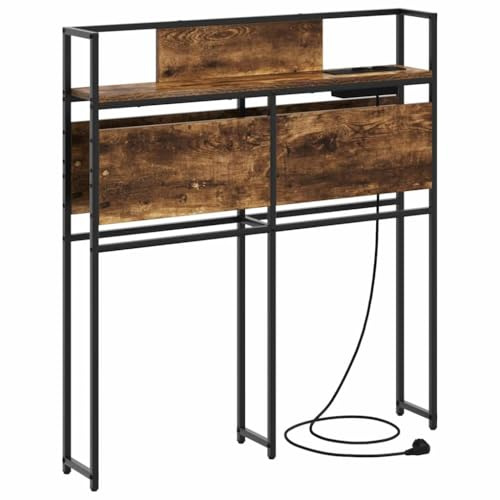 Foknhdi Kopfteil 100x15x98 cm mit Stauraum Regal & Ladestation Bett Kopfteil Holz Stahl