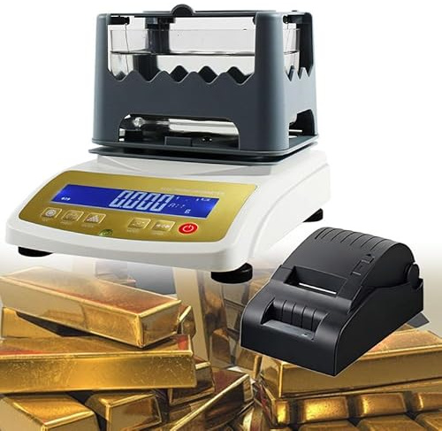 Macchina del tester di purezza dell'oro+stampante di etichette dati per industria dei gioielli Banca Pegno Industria Oro Laboratorio di ricerca sui metalli preziosi di precisione 0.001g 600K