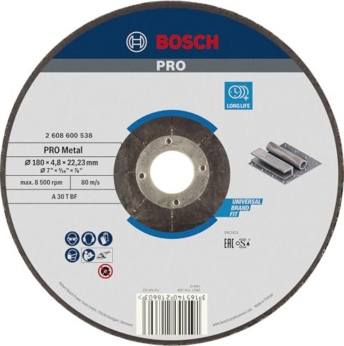 Bosch 1x PRO Metal Longlife Schleifscheibe für große Winkelschleifer und 22,23‑mm-Bohrung (für Stahl, Ø 180 mm, Professional Zubehör Großer Winkelschleifer)