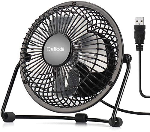 Daffodil UFN100 Portable Desk USB Fan, 4 Inches Stand or Hang Mini Electric Fan with Powerful Wind from 4 Quiet Blades - USB Powered Low Energy Silent Tent/Dash/Desk/Bedside/Truck Fan - Black