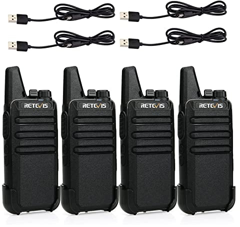 Retevis RT622 Walkie Talkies for Adults, Mini 2 Way Radio Rechargeable, 113g Portable Radio, VOX, PMR446, Professional Walkie Talkies 4 Pack for Restaurants, Hotels, Cafes (Black, 4 Pack)