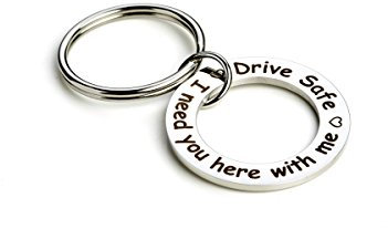 Schlüsselanhänger mit Aufschrift „Drive Safe I Need You Here with Me“, Geschenk für Freund, Ehemann, Trucker - Silber - Large