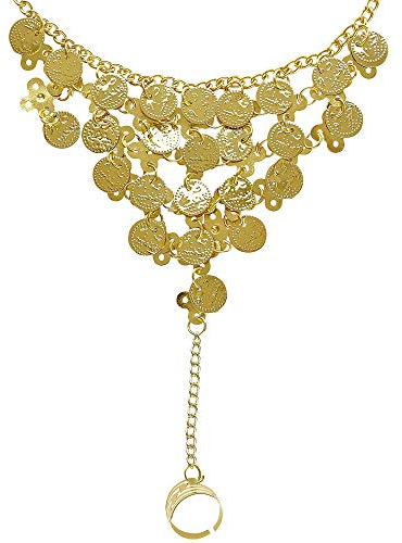 W WIDMANN MILANO Party Fashion 24370 - Finger-Armband, 1 Stück, Armkette mit Goldmünzen und Fingerring, Zigeunerin, Bollywood, Orient, Verkleidung, Modeschmuck, Accessoire