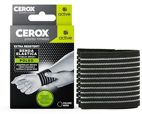 Cerox Active, Benda Elastica per Polso - Bendaggio extra-resistente, regolabile e traspirabile - Ideale sia per l’uso quotidiano che per la pratica sportiva