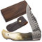 YOUSUNLONG Coltello da Tasca Pieghevole Modello Damasco - Lama in Acciaio Damasco - Manico in Corno di Toro