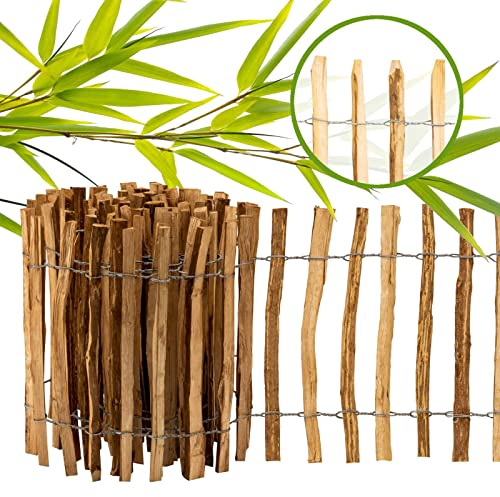BooGardi imprägnierter Staketenzaun · 12 Größen · 50cm hoch · 5m lang · Lattenabstand 7-9cm · Kastanienzaun aus Haselnuss · Gartenzaun Holz · Jägerzaun Holzzaun