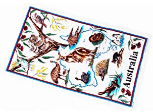 Tea Towel Australien 'Wildlife & Map Australia' Geschirrtuch aus 100% Baumwolle weiß/Mehrfarbig, 45 cm x 78 cm