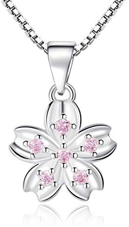 Yikoly Collier pour femme et fille - En argent 925 - Avec pendentif en zircone - Simple - Paillettes - Fleurs de cerisier - Mignon - Chaîne en Y - Pour femme et petite amie - Cadeau d'anniversaire,