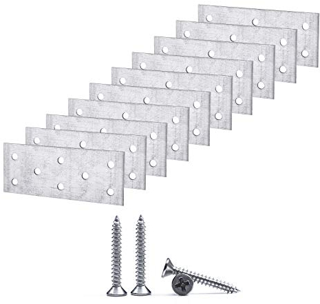 Paquete de 10 tornillos incluidos de acero galvanizado, placas de unión planas de 40 x 100 x 2 mm (10, con tornillos)