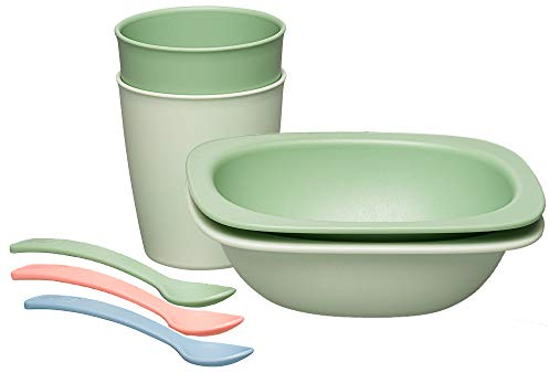 nip Eat Green öko bio Kindergeschirr Set: 2 Breischalen, 2 Becher & 3 Löffel, Baby & Kind, ohne Melamin & BPA, grün