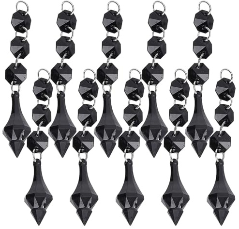 Prismas de araña de cristal de 10 piezas, colgante de cristal Material acrílico cónico Adorno de cuentas irregulares Decoración de lámpara de bricolaje(Negro)