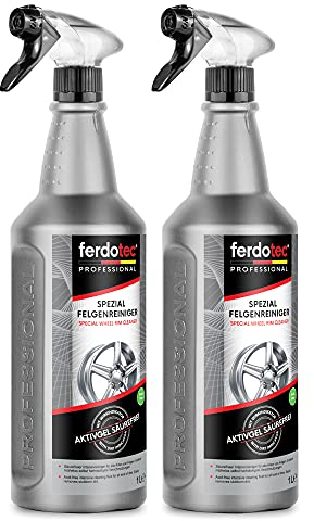 ferdotec® Spezial Felgenreiniger (2 x 1 L) kraftvoll und säurefrei | Autofelgenreiniger mit Wirkindikator für Alufelgen, Stahlfelgen, polierte, verchromte, Matte Felgen | Premium Felgenpflege