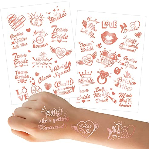 HOWAF Junggesellinnenabschied Tattoo Set, Rose Gold jga tattoo Bride Team bride Hochzeit temporäre Tattoos Junggesellinnenabschied Frauen Accessoires deko JGA Tattoo Set