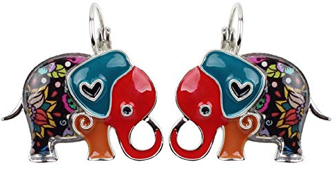 Emaille Legierung Dschungel Elefant Ohrringe Dangle Stud Französisch Clip Mode Schmuck für Frauen Mädchen Charme Geschenk (Mehrfarbig)